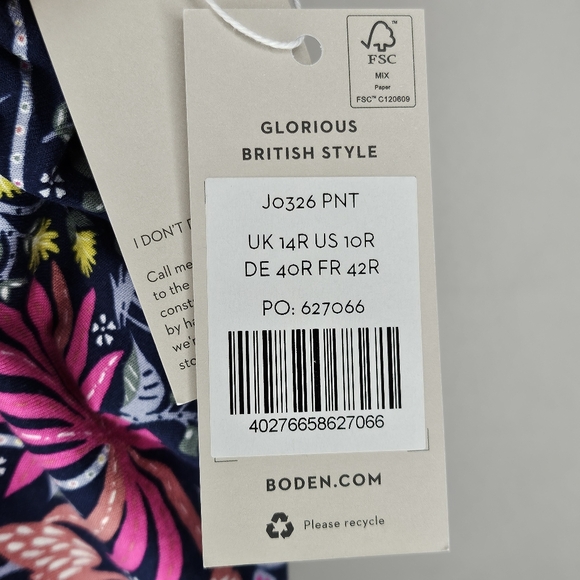 New Boden Amelie Jersey Dress Navy Tropical Charm Floral Bird Butterfly Size 10R - Picture 13 of 15